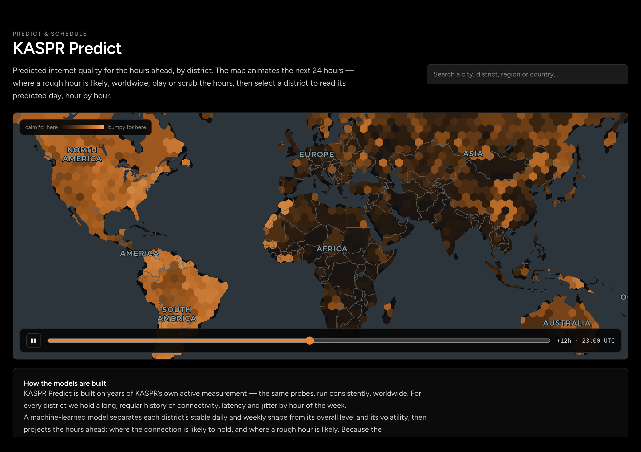 The Predict map: districts coloured by the predicted quality of the hours ahead