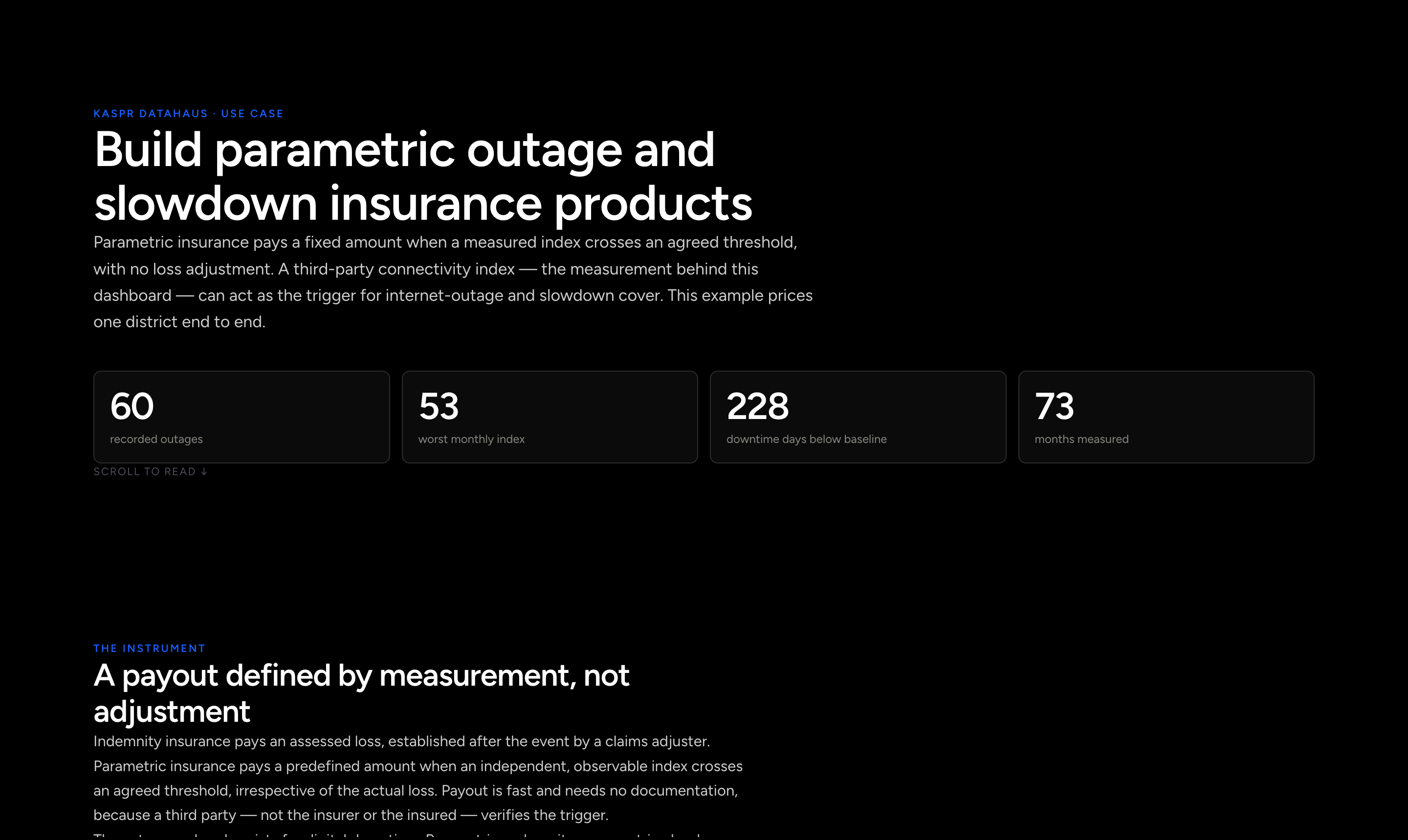 A parametric outage-insurance trigger, worked through for one district
